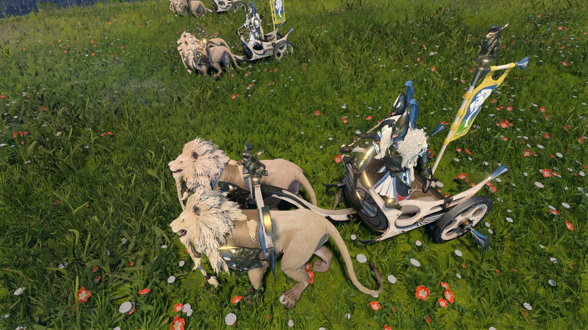 Total War: Warhammer 3 High Elves War Lion Chariots.